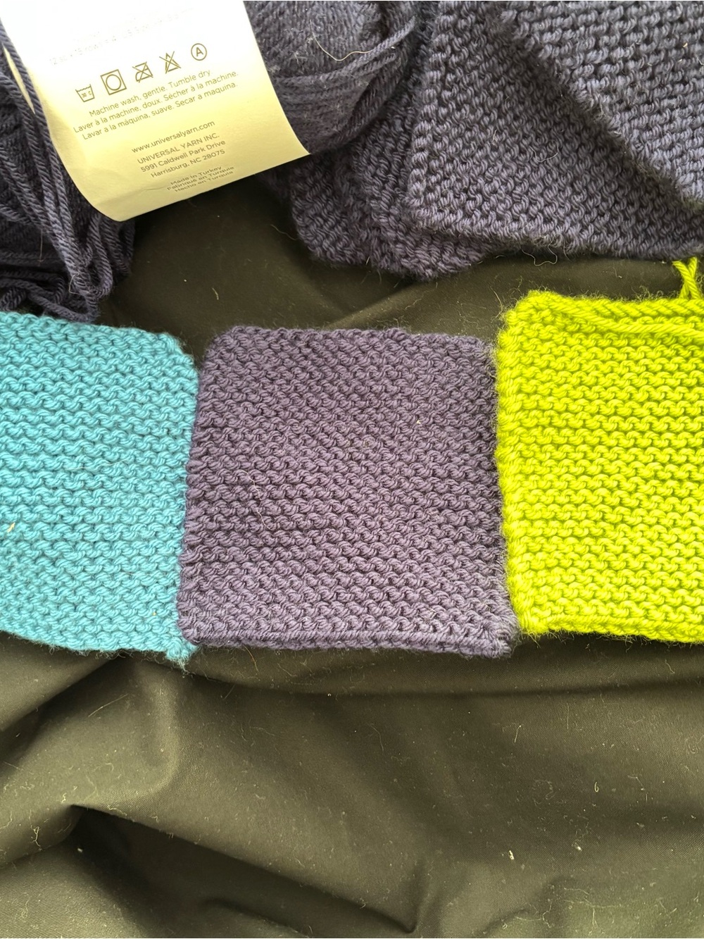 Yarn Patchwork Knitting Project Teal Dark Blue Lime Green Squares to be finished - Picture 8 of 12